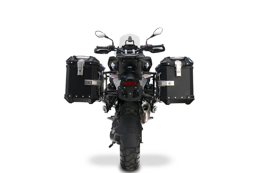 GPR TECH compatible con  Bmw R 1300 GS Adventure 2024/2026 Par de maletas laterales en aluminio color negro con portaequipajes específico Capacidad 38 LT. + 38 LT.
