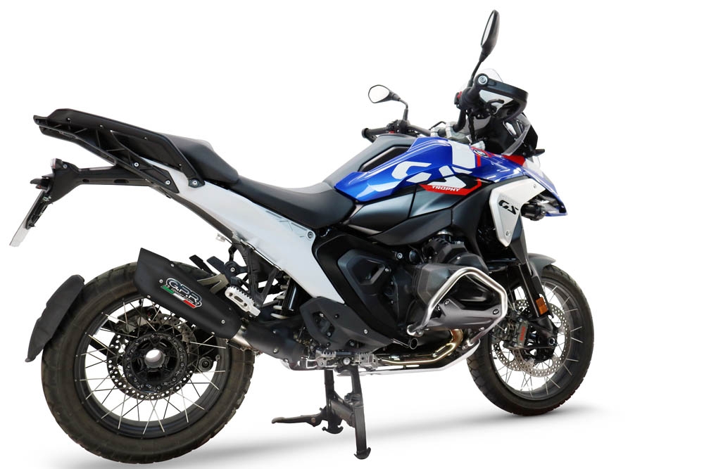 GPR escape compatible con  Bmw R 1300 GS 2024-2026, GP-Revo Black Titanium, Escape legal, homologado, silenciador con db killer desmontable y tubo de conexión específico 