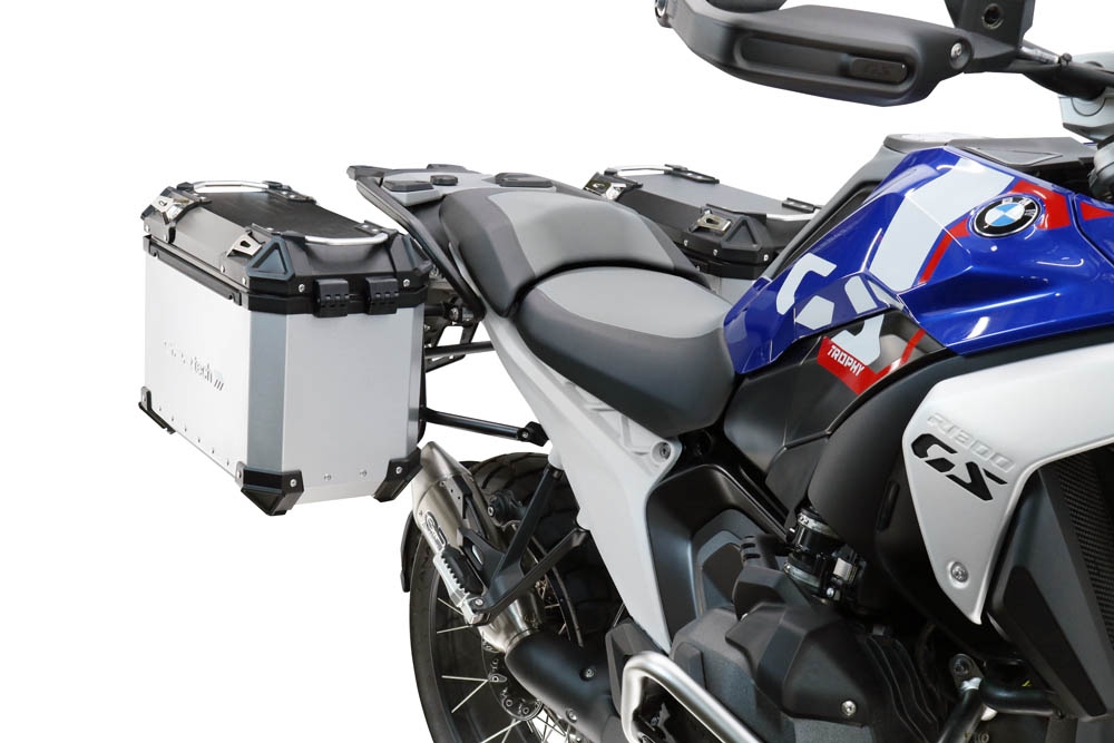 GPR TECH compatible con  Bmw R 1300 GS Adventure 2024/2026 Par de maletas laterales en aluminio color plata con portaequipajes específico Capacidad 38 LT. + 38 LT.