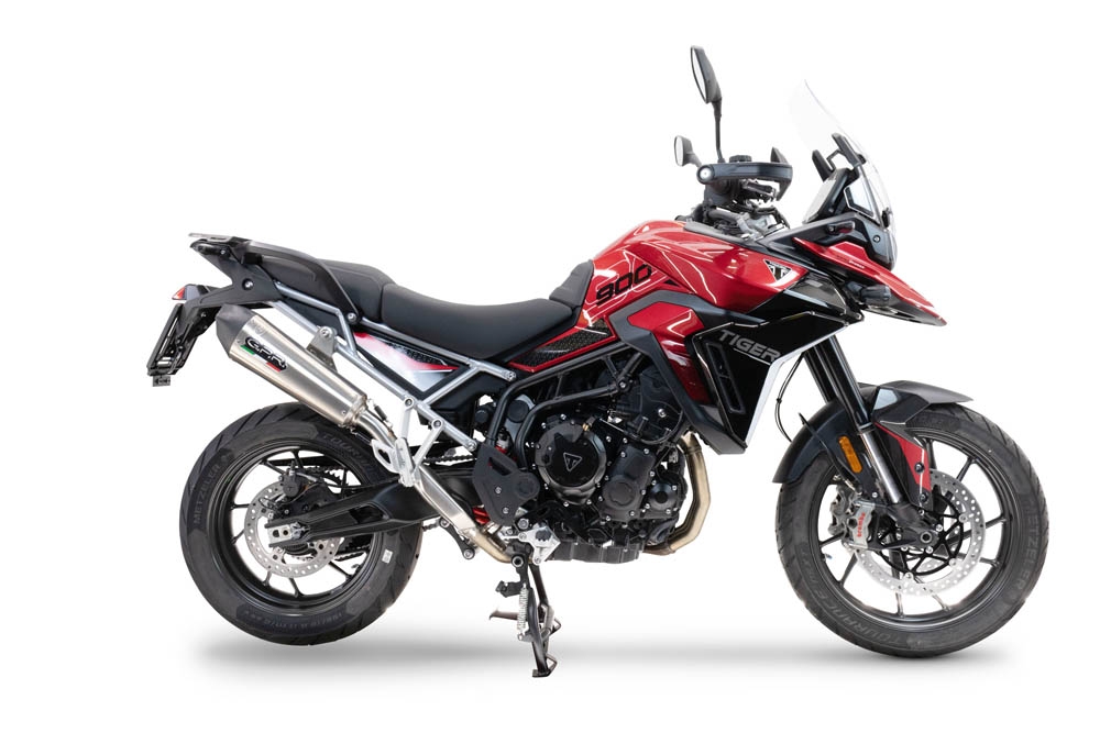 Escape compatible con Triumph Tiger 900 GT / Pro / Rally Pro 2024-2025, GP Evo4 Titanium, Escape legal, homologado, silenciador con db killer desmontable y tubo de conexión específico 