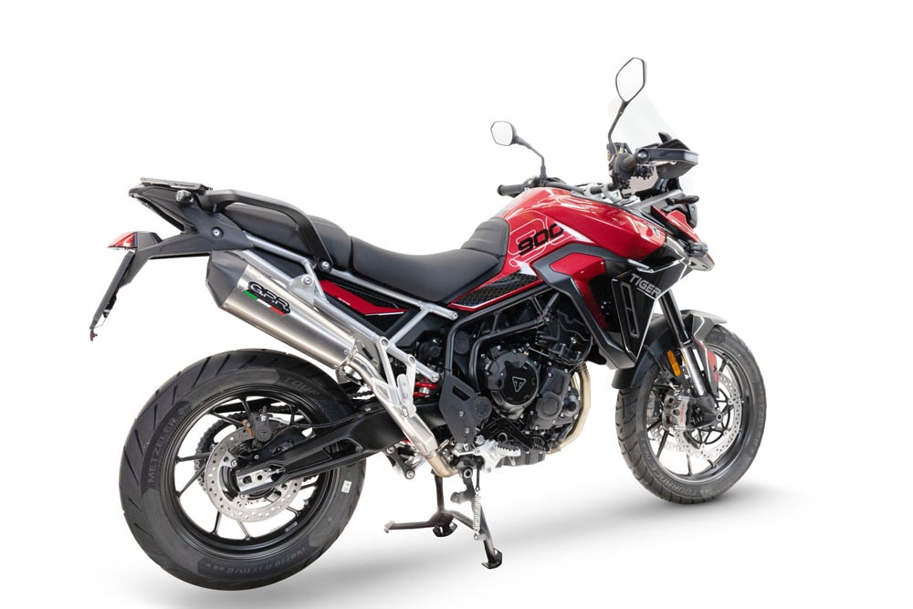 Escape compatible con Triumph Tiger 900 GT / Pro / Rally Pro 2024-2025, GP Evo4 Titanium, Escape legal, homologado, silenciador con db killer desmontable y tubo de conexión específico 