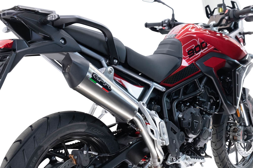 Escape compatible con Triumph Tiger 900 GT / Pro / Rally Pro 2024-2025, GP Evo4 Titanium, Escape legal, homologado, silenciador con db killer desmontable y tubo de conexión específico 