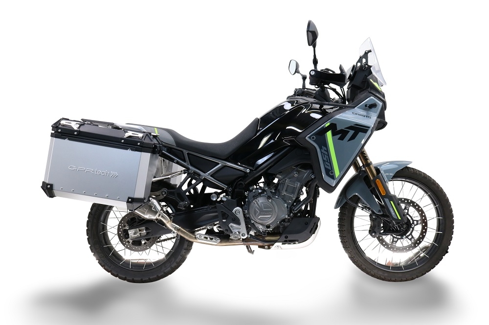 GPR TECH compatible con  Cf Moto 650 Mt 2021/2024 e5 Par de maletas laterales en aluminio color plata con portaequipajes específico Capacidad 38 LT. + 38 LT.