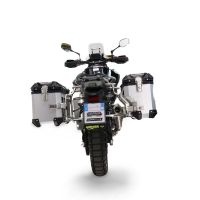 GPR TECH compatible con  Cf Moto 800 Mt Touring 2021/2024 e5 Par de maletas laterales en aluminio con lado derecho contorneado, color plata con portaequipajes específico Capacidad 38 LT. + 32 LT.