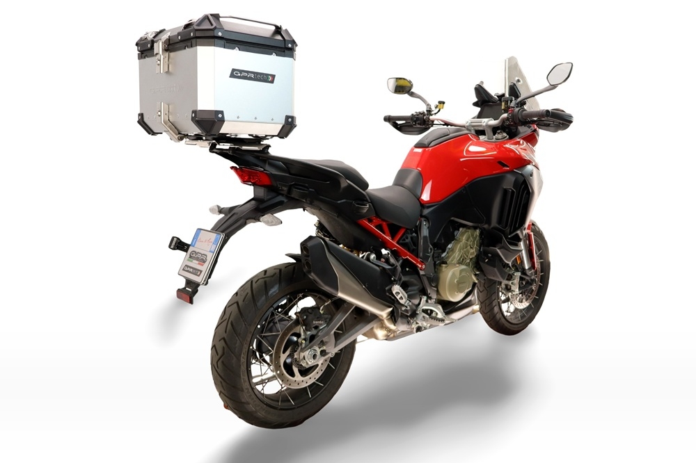 Baúl GPR TECH compatible con  Ducati Multistrada V4 - V4S 2025/2026 Baúl Alpi-Tech en aluminio color plata con placa específica incluida Capacidad Litros 35