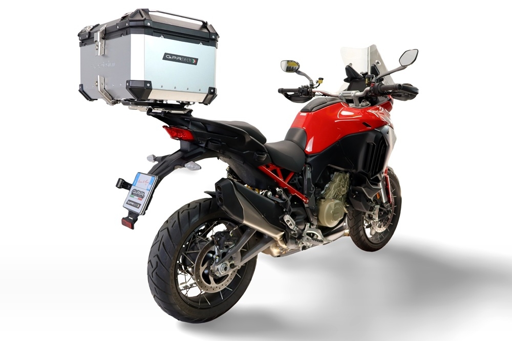 Baúl GPR TECH compatible con  Ducati Multistrada V4 - V4S 2025/2026 Baúl Alpi-Tech en aluminio color plata con placa específica incluida Capacidad Litros 45