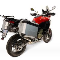 GPR TECH compatible con  Harley Davidson Pan America 1250 2020/2024 Par de maletas laterales en aluminio con lado derecho contorneado, color plata con portaequipajes específico TECH-EVO  Capacidad 38 LT. + 32 LT.