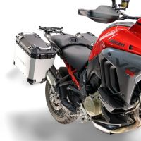 GPR TECH compatible con  Harley Davidson Pan America 1250 2020/2024 Par de maletas laterales en aluminio con lado derecho contorneado, color plata con portaequipajes específico TECH-EVO  Capacidad 38 LT. + 32 LT.