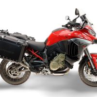 GPR TECH compatible con  Harley Davidson Pan America 1250 2020/2024 Par de maletas laterales en aluminio con lado derecho contorneado, color negro con portaequipajes específico TECH-EVO  Capacidad 38 LT. + 32 LT.