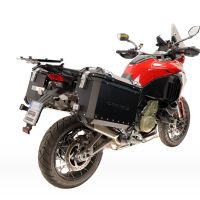 GPR TECH compatible con  Harley Davidson Pan America 1250 2020/2024 Par de maletas laterales en aluminio con lado derecho contorneado, color negro con portaequipajes específico TECH-EVO  Capacidad 38 LT. + 32 LT.