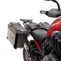 GPR TECH compatible con  Harley Davidson Pan America 1250 2020/2024 Par de maletas laterales en aluminio con lado derecho contorneado, color negro con portaequipajes específico TECH-EVO  Capacidad 38 LT. + 32 LT.