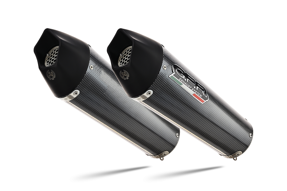 Escape compatible con Aprilia Dorsoduro 900 2017-2020, GP Evo4 Poppy, Par de terminales de escape homologados, con db killer extraíbles y tubos de conexión específicos 