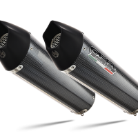 Escape compatible con Aprilia Dorsoduro 900 2017-2020, GP Evo4 Poppy, Par de terminales de escape homologados, con db killer extraíbles y tubos de conexión específicos 