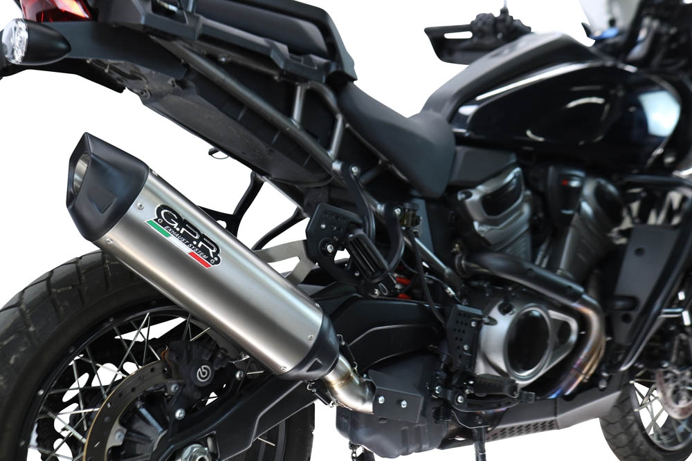 GPR escape compatible con Harley Davidson Pan America 1250 2020-2024, Furore-X Titanio, Escape legal, homologado, silenciador con db killer desmontable y tubo de conexión específico 