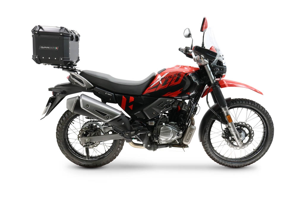 Baúl GPR TECH compatible con  Hero Xpulse 200 4V 2025/2026 E5 plus Baúl Alpi-Tech en aluminio, color negro con placa específica incluida Capacidad Litros 26