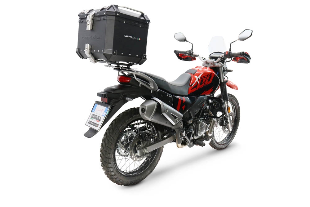 Baúl GPR TECH compatible con  Hero Xpulse 200 4V 2025/2026 E5 plus Baúl Alpi-Tech en aluminio, color negro con placa específica incluida Capacidad Litros 35