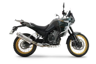 Escape compatible con Kove 800X 2024-2026, Dune Triovale Titanio, Escape legal, homologado, silenciador con db killer desmontable y tubo de conexión específico 