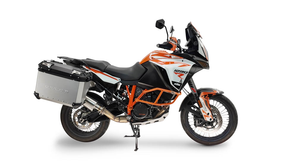 GPR TECH compatible con  Ktm Lc 8 1290 Super Adv 2015/2016 e3 Par de maletas laterales en aluminio con lado derecho contorneado, color plata con portaequipajes específico Capacidad 38 LT. + 32 LT.