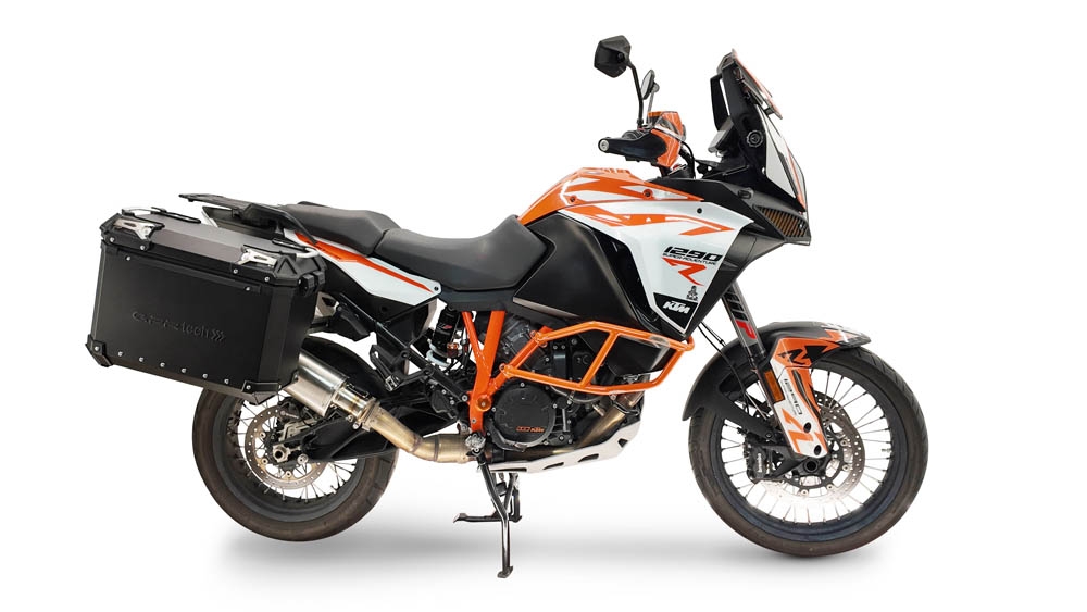 GPR TECH compatible con  Ktm Lc 8 1290 Super Adv 2017/2020 e4 Par de maletas laterales en aluminio con lado derecho contorneado, color negro con portaequipajes específico Capacidad 38 LT. + 32 LT.