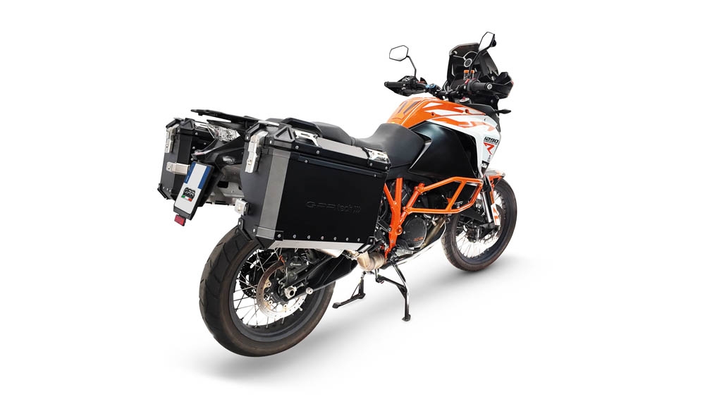 GPR TECH compatible con  Ktm Lc 8 1290 Super Adv 2017/2020 e4 Par de maletas laterales en aluminio con lado derecho contorneado, color negro con portaequipajes específico Capacidad 38 LT. + 32 LT.