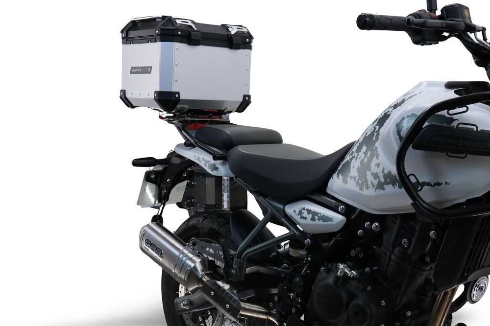 Baúl GPR TECH compatible con  Royal Enfield Himalayan 450 2024/2025 e5 Plus Baúl Alpi-Tech en aluminio, color negro con placa específica incluida Capacidad Litros 26