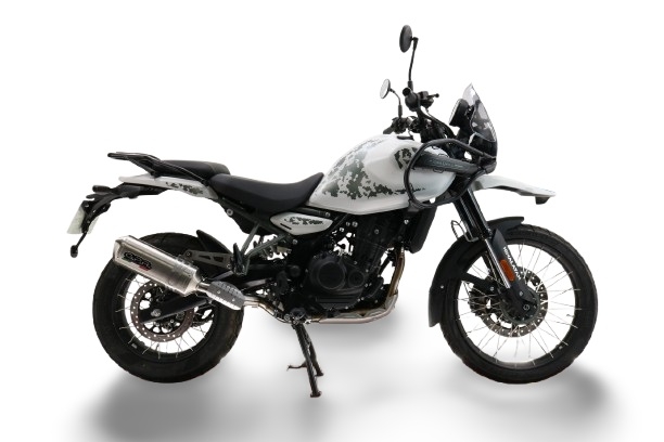 Escape compatible con Royal Enfield Guerrilla 450 2024-2025, Satinox, Escape legal, homologado, silenciador con db killer desmontable y tubo de conexión específico 