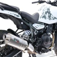 Escape compatible con Royal Enfield Guerrilla 450 2024-2025, Dune Triovale Titanio, Escape legal, homologado, silenciador con db killer desmontable y tubo de conexión específico 