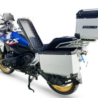 GPR TECH compatible con  BMW R 1300 GS 2023/2025 Kit tríptico fabricado en color plata, con Top case 45 Lt + Side Cases 38 Lt + 38 Lt + portaequipaje general color negro Capacidad Top case 45 Litros + capacidad maletas laterales 38 Litros + 38 Litros