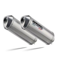 Escape compatible con Aprilia Pegaso Strada 650 2005-2011, Satinox, Par de terminales de escape homologados, con db killer extraíbles y tubos de conexión específicos 