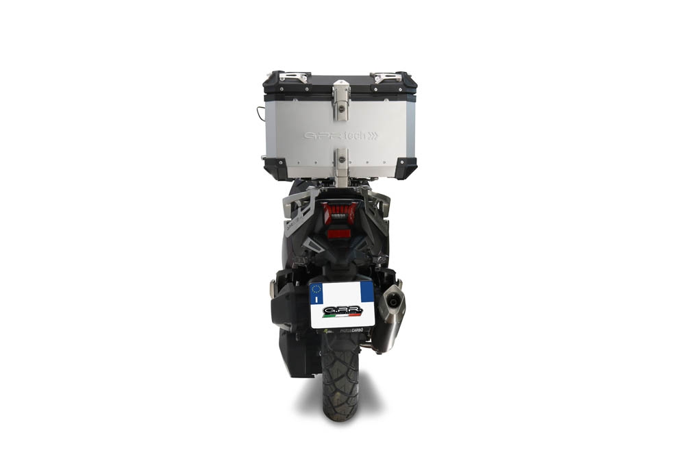 Baúl GPR TECH compatible con  Sym ADX 125 2024/2026 e5 Plus Baúl Alpi-Tech en aluminio color plata con placa específica incluida Capacidad Litros 45