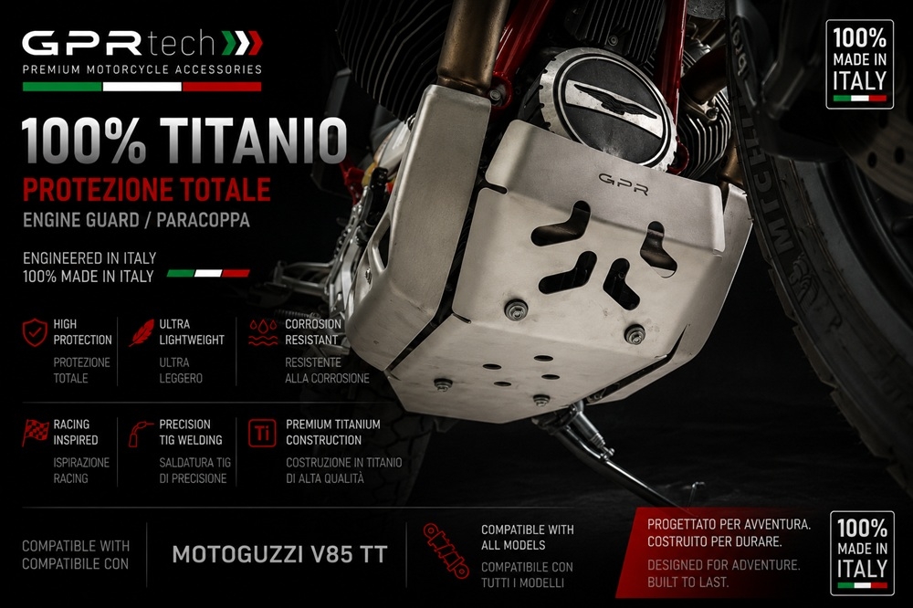 GPR TECH compatible con  Moto Guzzi V85 TT 2019/2020 e4 Protección del motor en titanio 