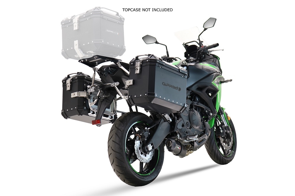 GPR TECH compatible con  Kawasaki Versys 650 2023/2024 e5 plus Par de maletas laterales en aluminio color negro con portaequipajes específico Capacidad 38 LT. + 38 LT.