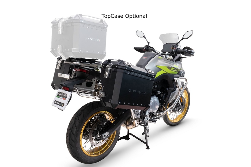GPR TECH compatible con  Voge 900DSX 2024/2025 e5 Par de maletas laterales en aluminio color negro con lado derecho contorneado, con portaequipajes específico color negro Capacidad 38 LT. + 32 LT.