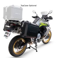 GPR TECH compatible con  Voge 900DSX 2024/2025 e5 Par de maletas laterales en aluminio color negro con lado derecho contorneado, con portaequipajes específico color negro Capacidad 38 LT. + 32 LT.