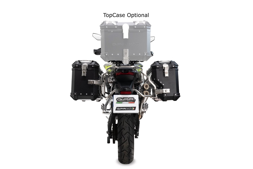 GPR TECH compatible con  Voge 900DSX 2024/2025 e5 Par de maletas laterales en aluminio color negro con lado derecho contorneado, con portaequipajes específico color negro Capacidad 38 LT. + 32 LT.