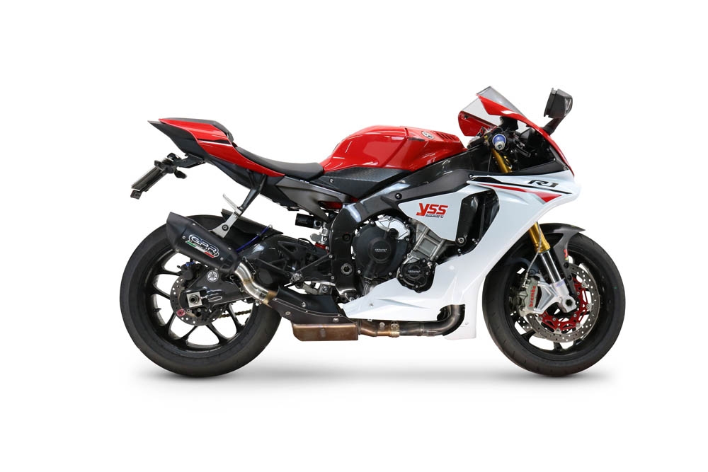 GPR escape compatible con  Yamaha Yzf R1-R1-M 2020-2025, GP-Revo Black Titanium, Escape legal, homologado, silenciador con db killer desmontable y tubo de conexión específico 