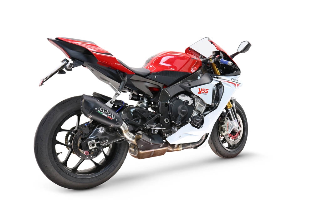 GPR escape compatible con  Yamaha Yzf R1-R1-M 2020-2025, GP-Revo Black Titanium, Escape legal, homologado, silenciador con db killer desmontable y tubo de conexión específico 