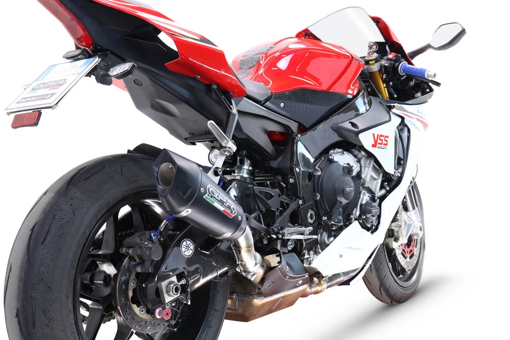 GPR escape compatible con  Yamaha Yzf R1-R1-M 2020-2025, GP-Revo Black Titanium, Escape legal, homologado, silenciador con db killer desmontable y tubo de conexión específico 