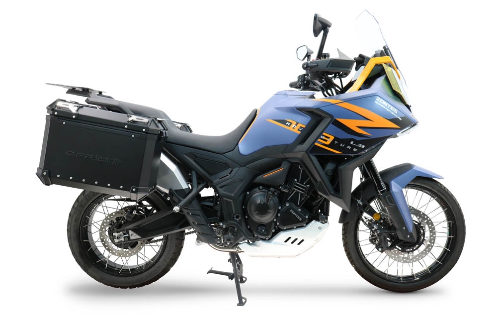 GPR TECH compatible con  Zontes 703 F 2025/2026 Par de maletas laterales en aluminio color negro con portaequipajes específico Capacidad 38 LT. + 38 LT.