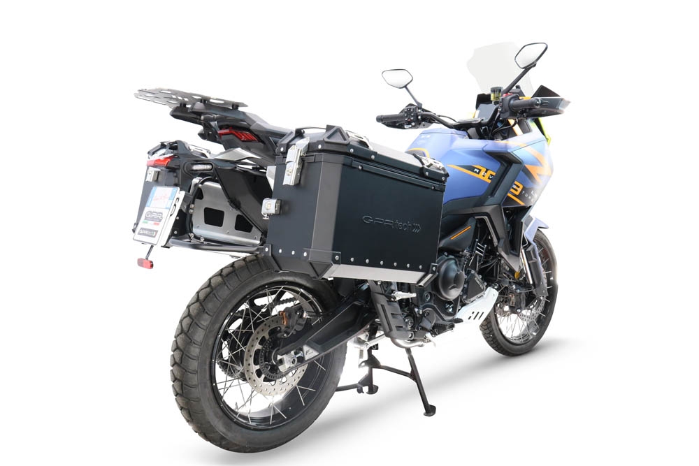 GPR TECH compatible con  Zontes 703 F 2025/2026 Par de maletas laterales en aluminio color negro con portaequipajes específico Capacidad 38 LT. + 38 LT.